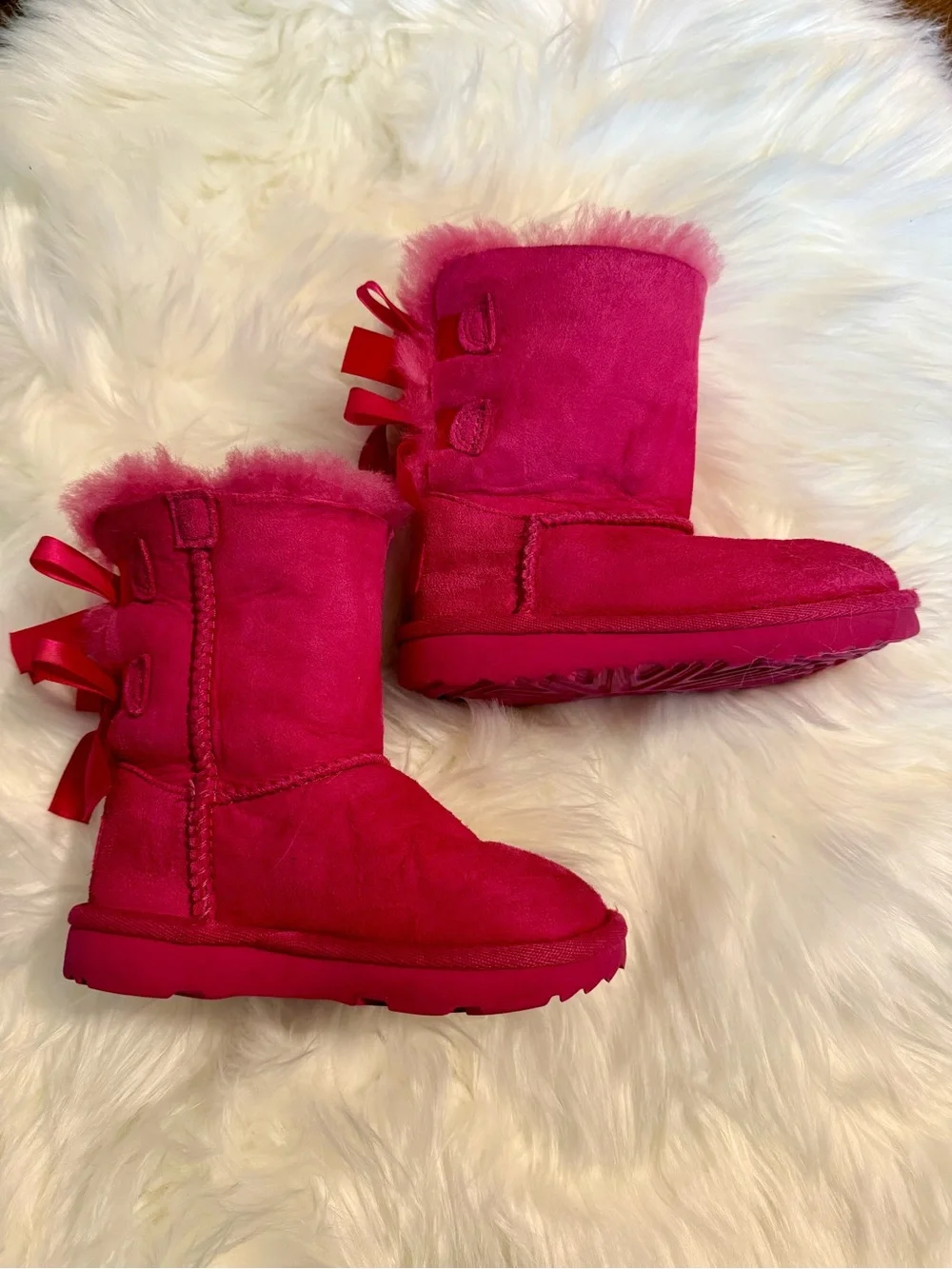 Uggs Hot Pink Shearling Bow Boots Girls Size 8